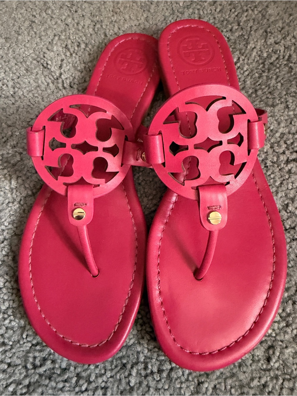 Tory Burch Hot Pink Leather Miller Sandals